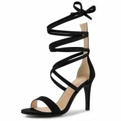 Allegra K Shoes Women's Open Toe Stiletto Heel Lace Up Heels Sandals