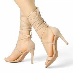 Allegra K Shoes Women's Open Toe Stiletto Heel Lace Up Heels Sandals