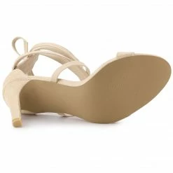Allegra K Shoes Women's Open Toe Stiletto Heel Lace Up Heels Sandals