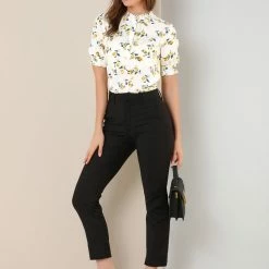 Allegra K Women's Ruffled Neckline Half Placket Short Sleeve Floral Print Blouse 12 Allegra K Women's Ruffled Neckline Half Placket Short Sleeve Floral Print Blouse