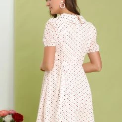 Allegra K Women's Heart Print Dresses Puff Short Sleeve Chiffon Peter Pan Collar A Line Mini Dress