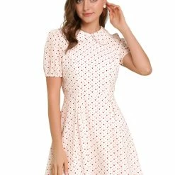Allegra K Women's Heart Print Dresses Puff Short Sleeve Chiffon Peter Pan Collar A Line Mini Dress