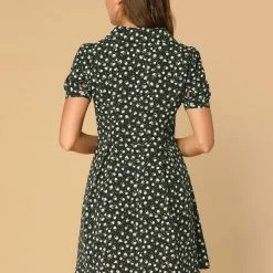 Allegra K Women's Button Front Floral Print V Neck Short Sleeve Above Knee Shirt Dress 30 Allegra K Women's Button Front Floral Print V Neck Short Sleeve Above Knee Shirt Dress