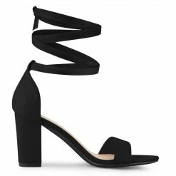 Allegra K Women's Faux Suede Chunky Heels Lace Up Sandals Shoes