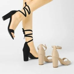 Allegra K Women's Faux Suede Chunky Heels Lace Up Sandals Shoes