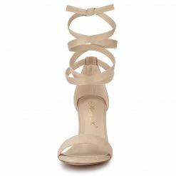 Allegra K Women's Faux Suede Chunky Heels Lace Up Sandals Shoes