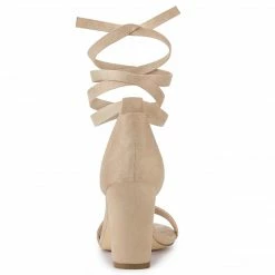 Allegra K Women's Faux Suede Chunky Heels Lace Up Sandals Shoes