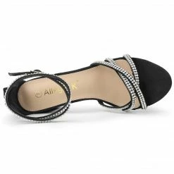 Allegra K Women's Rhinestone Ankle Strap Chunky Heel Sandals 34 Allegra K Women's Rhinestone Ankle Strap Chunky Heel Sandals