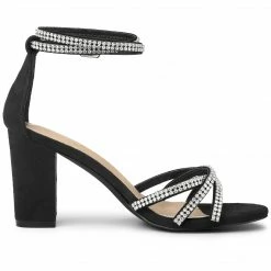 Allegra K Women's Rhinestone Ankle Strap Chunky Heel Sandals 36 Allegra K Women's Rhinestone Ankle Strap Chunky Heel Sandals
