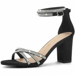 Allegra K Women's Rhinestone Ankle Strap Chunky Heel Sandals 30 Allegra K Women's Rhinestone Ankle Strap Chunky Heel Sandals
