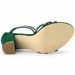 Allegra K Women's Rhinestone Ankle Strap Chunky Heel Sandals 42 Allegra K Women's Rhinestone Ankle Strap Chunky Heel Sandals