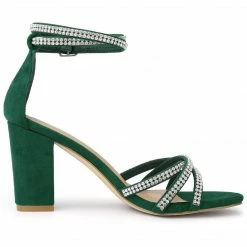 Allegra K Women's Rhinestone Ankle Strap Chunky Heel Sandals 43 Allegra K Women's Rhinestone Ankle Strap Chunky Heel Sandals