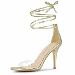 Allegra K Women's Clear Strap Stiletto Heel Lace Up Sandals Shoes