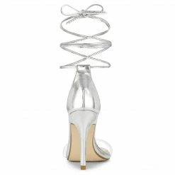 Allegra K Women's Clear Strap Stiletto Heel Lace Up Sandals Shoes