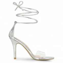 Allegra K Women's Clear Strap Stiletto Heel Lace Up Sandals Shoes