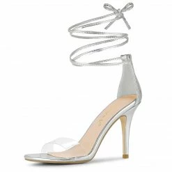 Allegra K Women's Clear Strap Stiletto Heel Lace Up Sandals Shoes