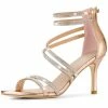 Allegra K Shoes Women's Ankle Strap Rhinestone Stiletto Heels Sandals