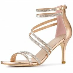Allegra K Shoes Women's Ankle Strap Rhinestone Stiletto Heels Sandals