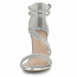 Allegra K Shoes Women's Ankle Strap Rhinestone Stiletto Heels Sandals