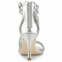 Allegra K Shoes Women's Ankle Strap Rhinestone Stiletto Heels Sandals