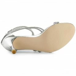 Allegra K Shoes Women's Ankle Strap Rhinestone Stiletto Heels Sandals