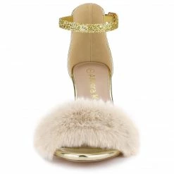 Allegra K Women's Glitter Faux Fur Stiletto Heel Sandals Shoes 20 Allegra K Women's Glitter Faux Fur Stiletto Heel Sandals Shoes