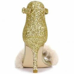 Allegra K Women's Glitter Faux Fur Stiletto Heel Sandals Shoes 21 Allegra K Women's Glitter Faux Fur Stiletto Heel Sandals Shoes