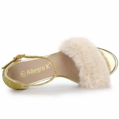 Allegra K Women's Glitter Faux Fur Stiletto Heel Sandals Shoes 22 Allegra K Women's Glitter Faux Fur Stiletto Heel Sandals Shoes
