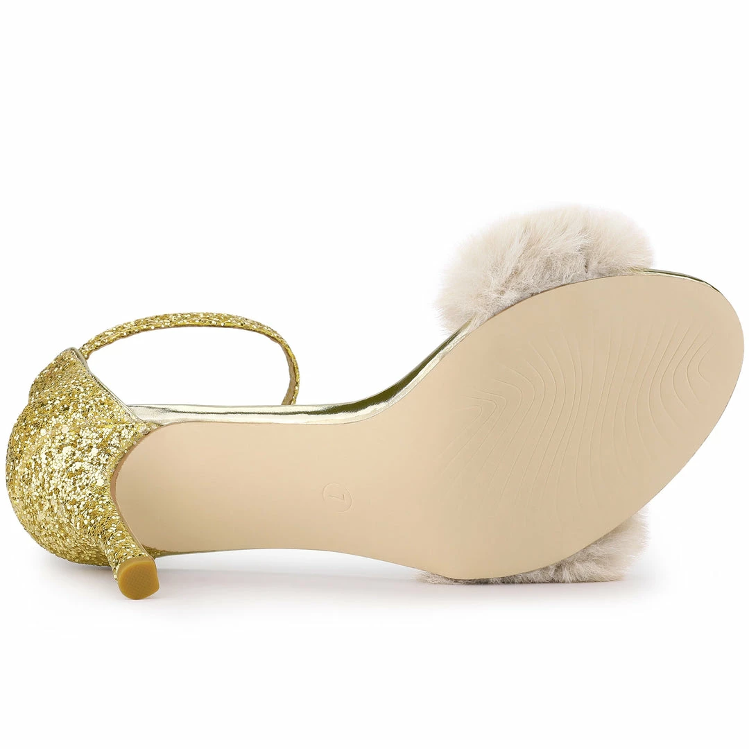Allegra K Women's Glitter Faux Fur Stiletto Heel Sandals Shoes 9 Allegra K Women's Glitter Faux Fur Stiletto Heel Sandals Shoes