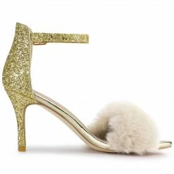 Allegra K Women's Glitter Faux Fur Stiletto Heel Sandals Shoes 24 Allegra K Women's Glitter Faux Fur Stiletto Heel Sandals Shoes