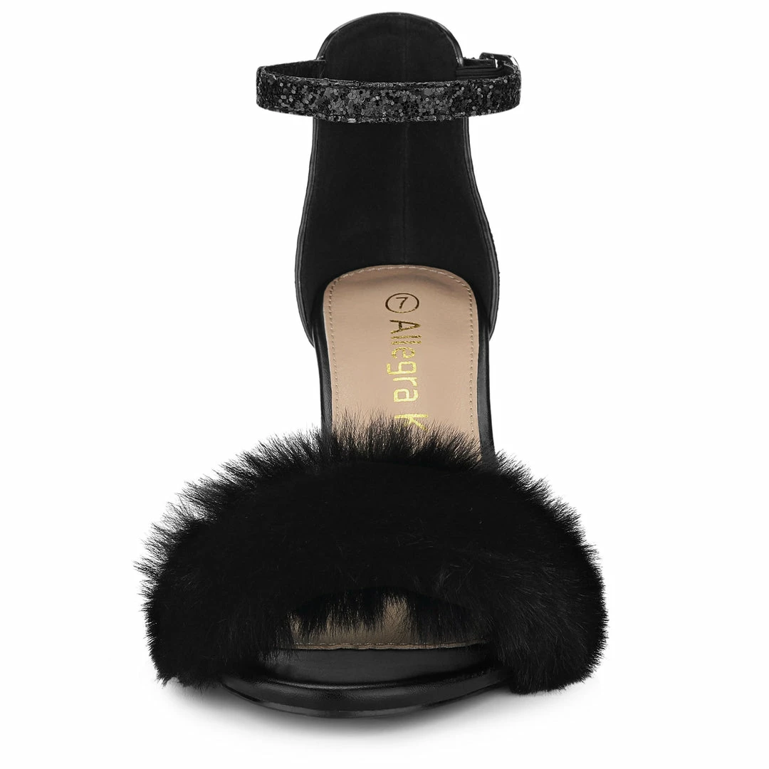 Allegra K Women's Glitter Faux Fur Stiletto Heel Sandals Shoes 13 Allegra K Women's Glitter Faux Fur Stiletto Heel Sandals Shoes