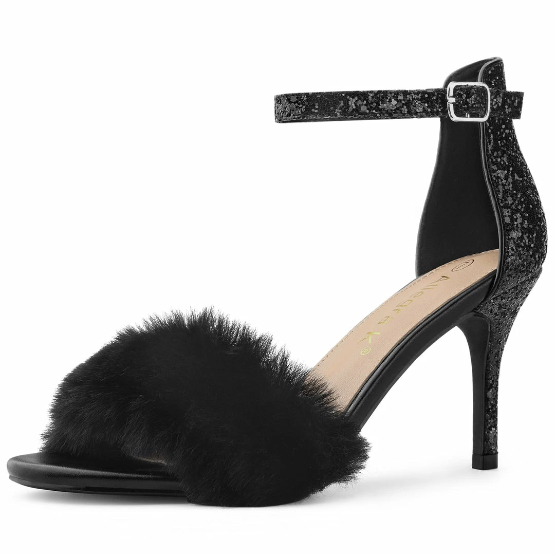 Allegra K Women's Glitter Faux Fur Stiletto Heel Sandals Shoes 11 Allegra K Women's Glitter Faux Fur Stiletto Heel Sandals Shoes