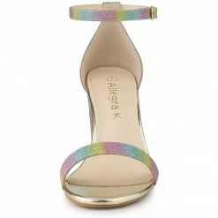 Allegra K Shoes Women's Gradient Glitter Heels Chunky Heels Sandals
