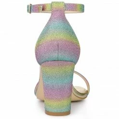 Allegra K Shoes Women's Gradient Glitter Heels Chunky Heels Sandals