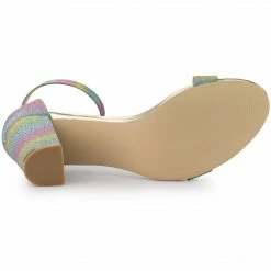 Allegra K Shoes Women's Gradient Glitter Heels Chunky Heels Sandals