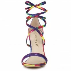 Allegra K Women's Tie Dye Lace Up Stiletto Heel Sandals