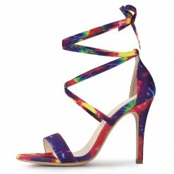 Allegra K Women's Tie Dye Lace Up Stiletto Heel Sandals