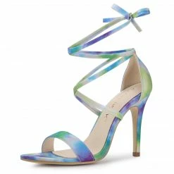 Allegra K Women's Tie Dye Lace Up Stiletto Heel Sandals
