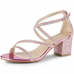 Allegra K Shoes Women's Glitter Crisscross Strap Chunky Heels Sandals 31 Allegra K Shoes Women's Glitter Crisscross Strap Chunky Heels Sandals