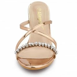 Allegra K Shoes Women's Crisscross Strap Rhinestone Block Heel Slide Sandals