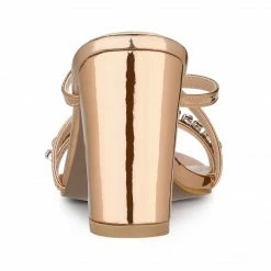 Allegra K Shoes Women's Crisscross Strap Rhinestone Block Heel Slide Sandals