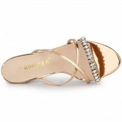 Allegra K Shoes Women's Crisscross Strap Rhinestone Block Heel Slide Sandals