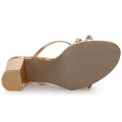 Allegra K Shoes Women's Crisscross Strap Rhinestone Block Heel Slide Sandals