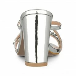 Allegra K Shoes Women's Crisscross Strap Rhinestone Block Heel Slide Sandals