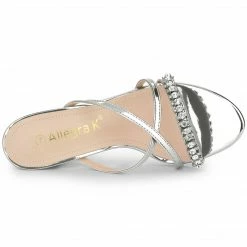 Allegra K Shoes Women's Crisscross Strap Rhinestone Block Heel Slide Sandals