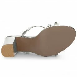 Allegra K Shoes Women's Crisscross Strap Rhinestone Block Heel Slide Sandals