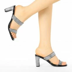 Allegra K Shoes Women's Rhinestone Square Toe Chunky Heel Slides Sandals 19 Allegra K Shoes Women's Rhinestone Square Toe Chunky Heel Slides Sandals