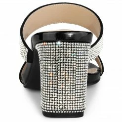 Allegra K Shoes Women's Rhinestone Square Toe Chunky Heel Slides Sandals 21 Allegra K Shoes Women's Rhinestone Square Toe Chunky Heel Slides Sandals