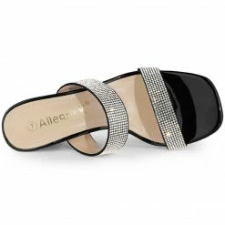 Allegra K Shoes Women's Rhinestone Square Toe Chunky Heel Slides Sandals 22 Allegra K Shoes Women's Rhinestone Square Toe Chunky Heel Slides Sandals