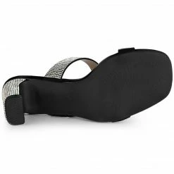 Allegra K Shoes Women's Rhinestone Square Toe Chunky Heel Slides Sandals 23 Allegra K Shoes Women's Rhinestone Square Toe Chunky Heel Slides Sandals